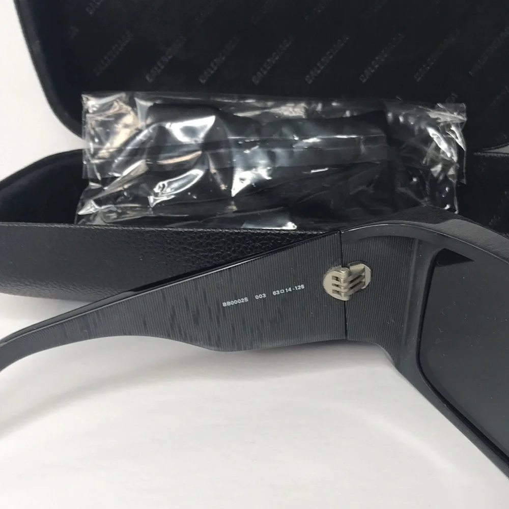 New Authentic Balenciaga Black BB0002S Shield Sunglasses